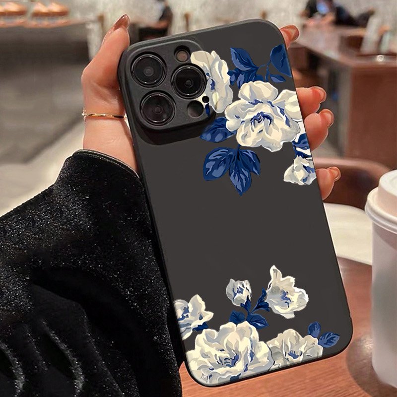 Samsung Galaxy A55 - Mavi ve Beyaz Çiçek Desenli Telefon
